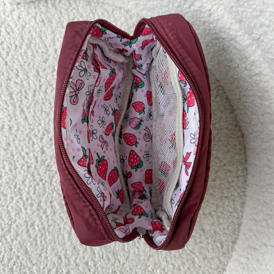 COZYLOUCIA Small Makeup Pouch with Floral Interior - Compact Makeup Storage Organizer, Mini Travel Products, Airplane Travel Accessories, Toiletry Bag, Gifts for Women, BackToSchool