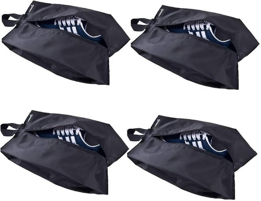 MISSLO Portable Nylon Travel Shoe Bags with Zipper Closure (Pack 4, Black)