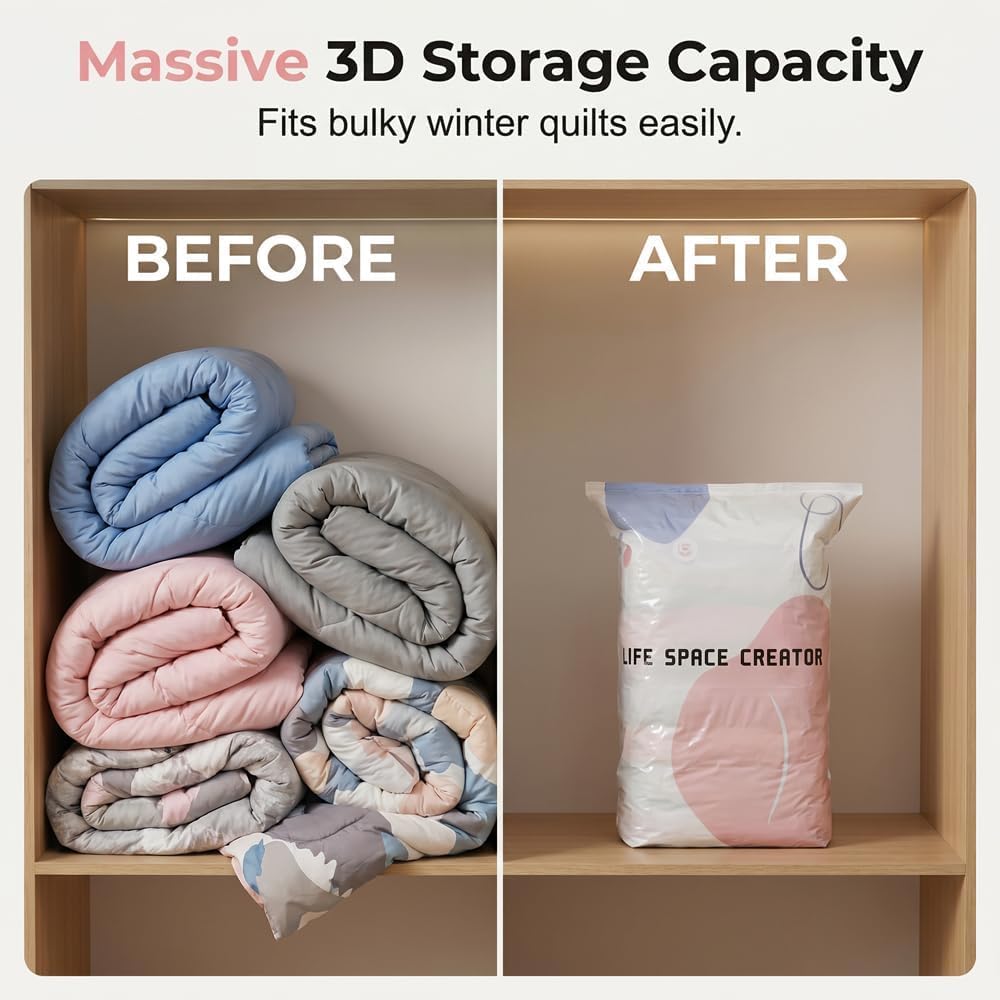 3 Pack No Pump Vacuum Storage Bags, Large 3D Cube Space Saver Bags