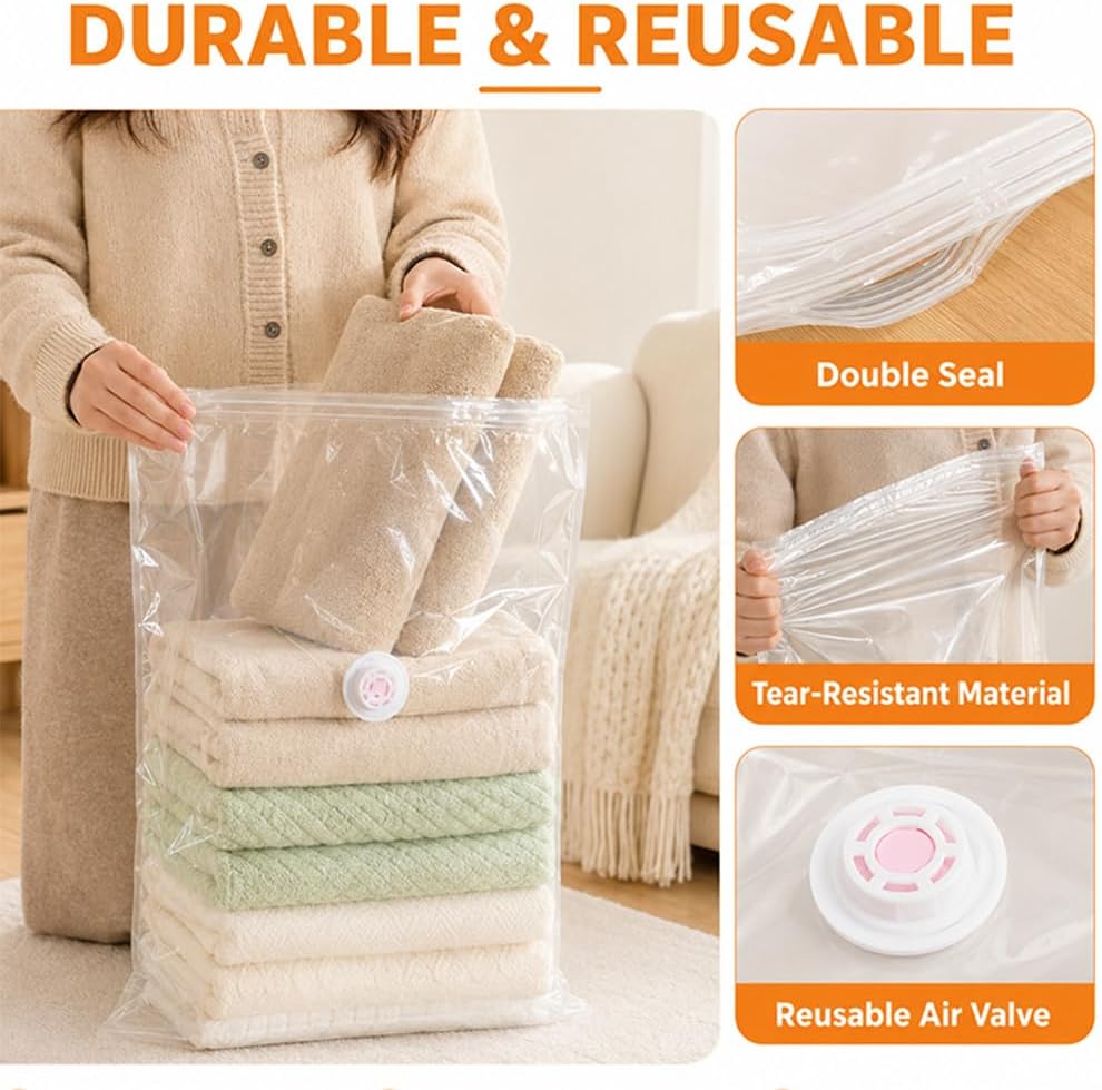 4 Pack No-Pump Vacuum Storage Bags,New 3D Compression Bags,Clear Space Saver Bags for Clothes,Comforters and Blankets