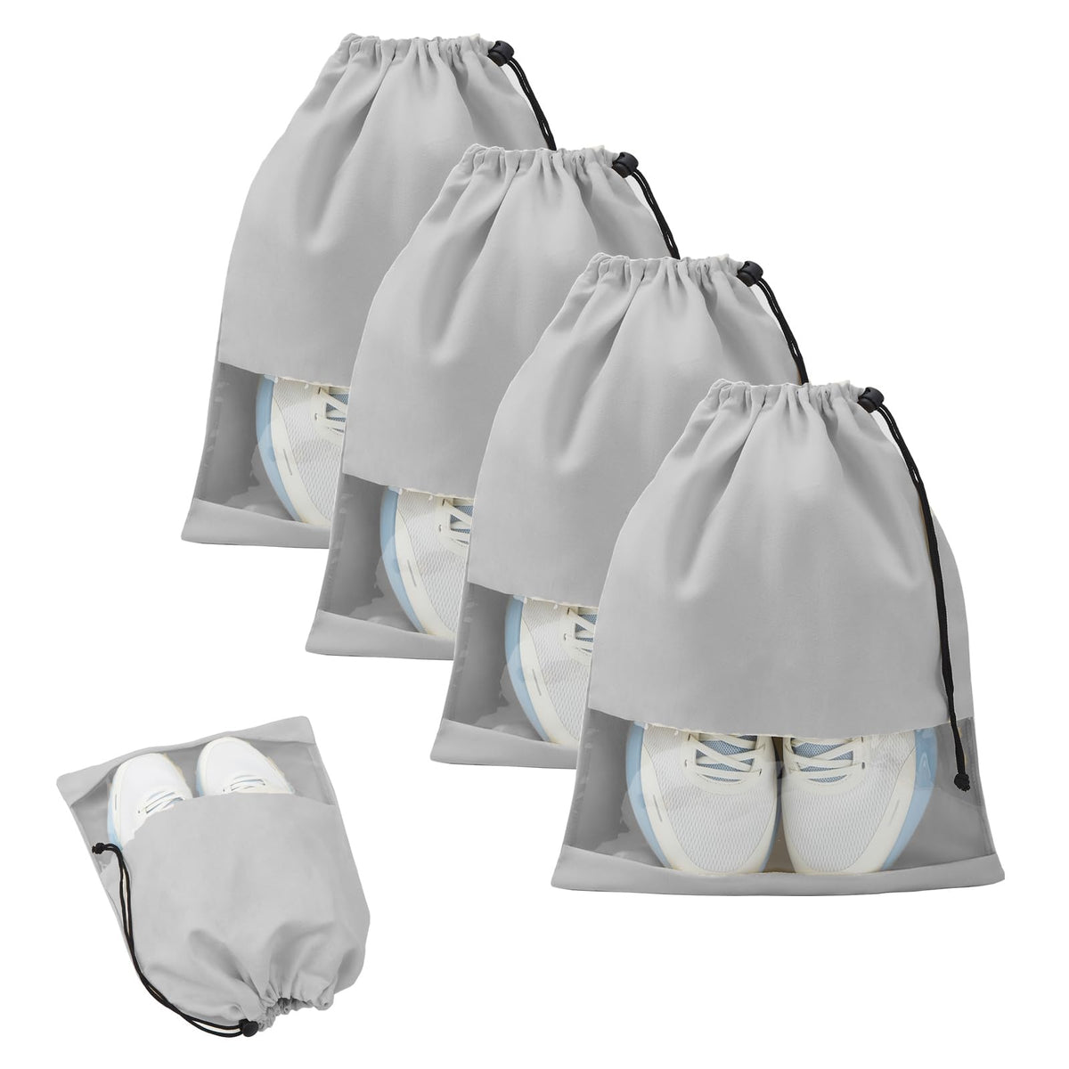 4 Pcs Shoe Bags for Travel with Clear TPU Window & Drawstring Closure