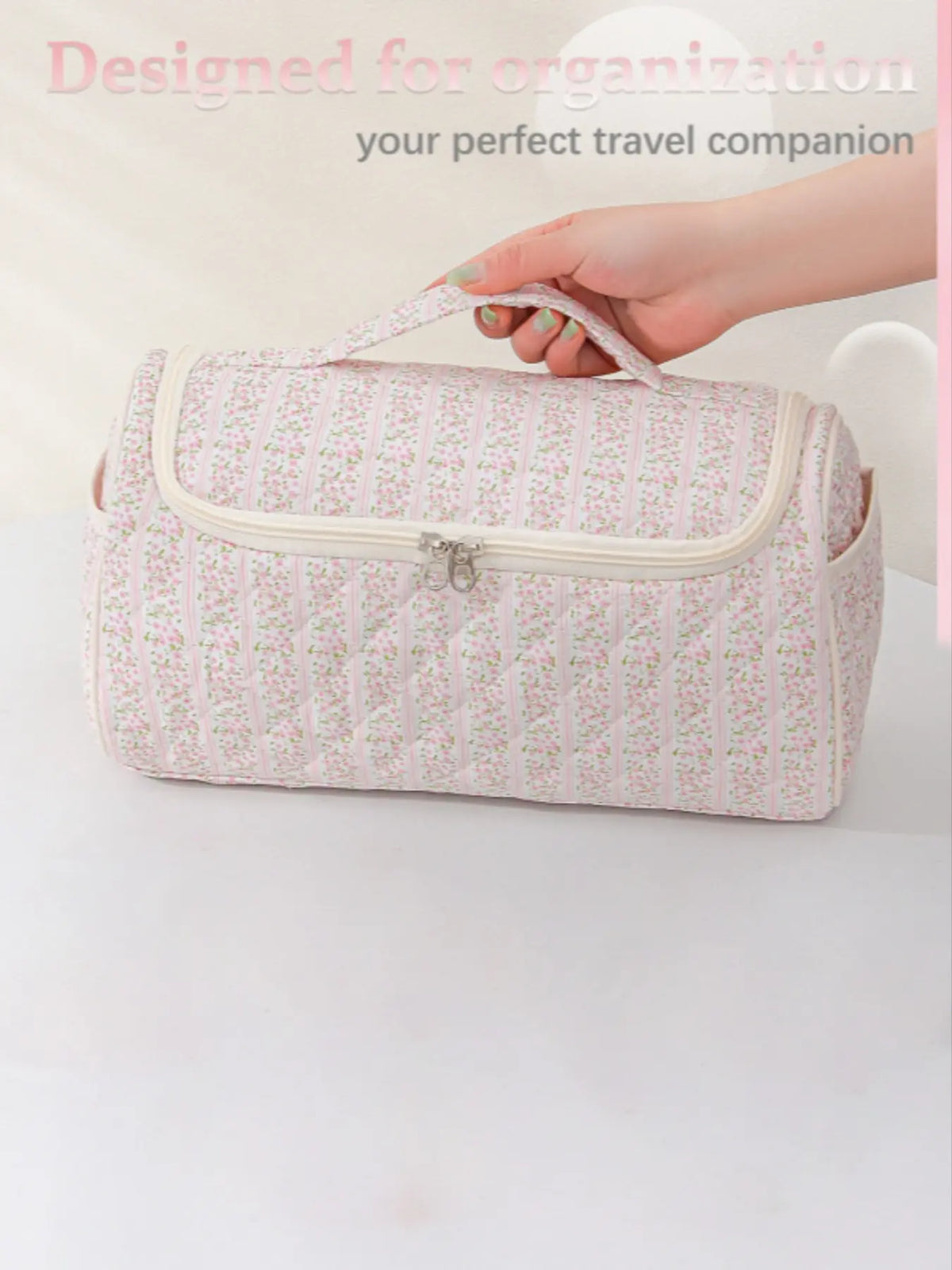 Large Capacity Quilted Cosmetic & Hair Dryer Organizer Bag, Portable Travel Essentials Toiletry Storage Case with Multi-Pockets, Makeup Organizer Pouch, Travel Cosmetic Bags, Cosmetics Bag
