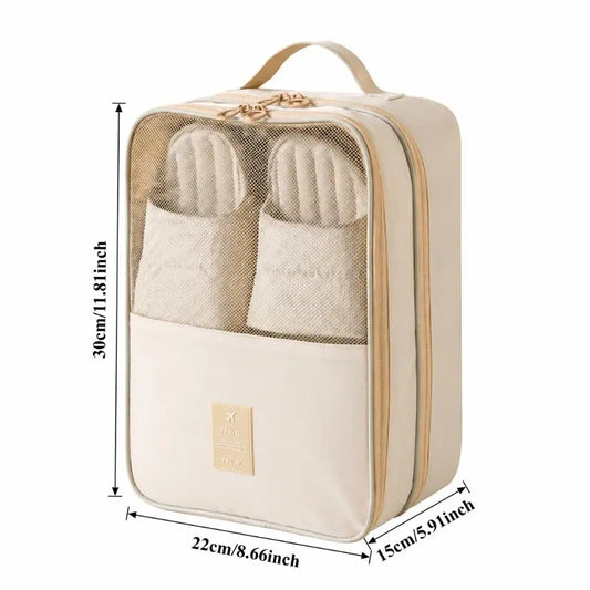 Travel Shoe Bag, High-Capacity Durable And Breathable Storage, Fits 3 Pairs of Shoes, Sturdy Hanging Organizer with Multiple Compartments, Comfortable Black Handle, Designed to Save Suitcase Space, for Socks And Other Items, 1pc