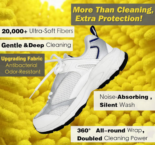 Shoe Washing Machine Bag,Laundry Shoe Bag for Washer and Dryer,Reusable Shoe Cleaning Bag for Sneakers,Tennis Shoes,With Self-locking Zipper, Microfiber Inside (1, Yellow)