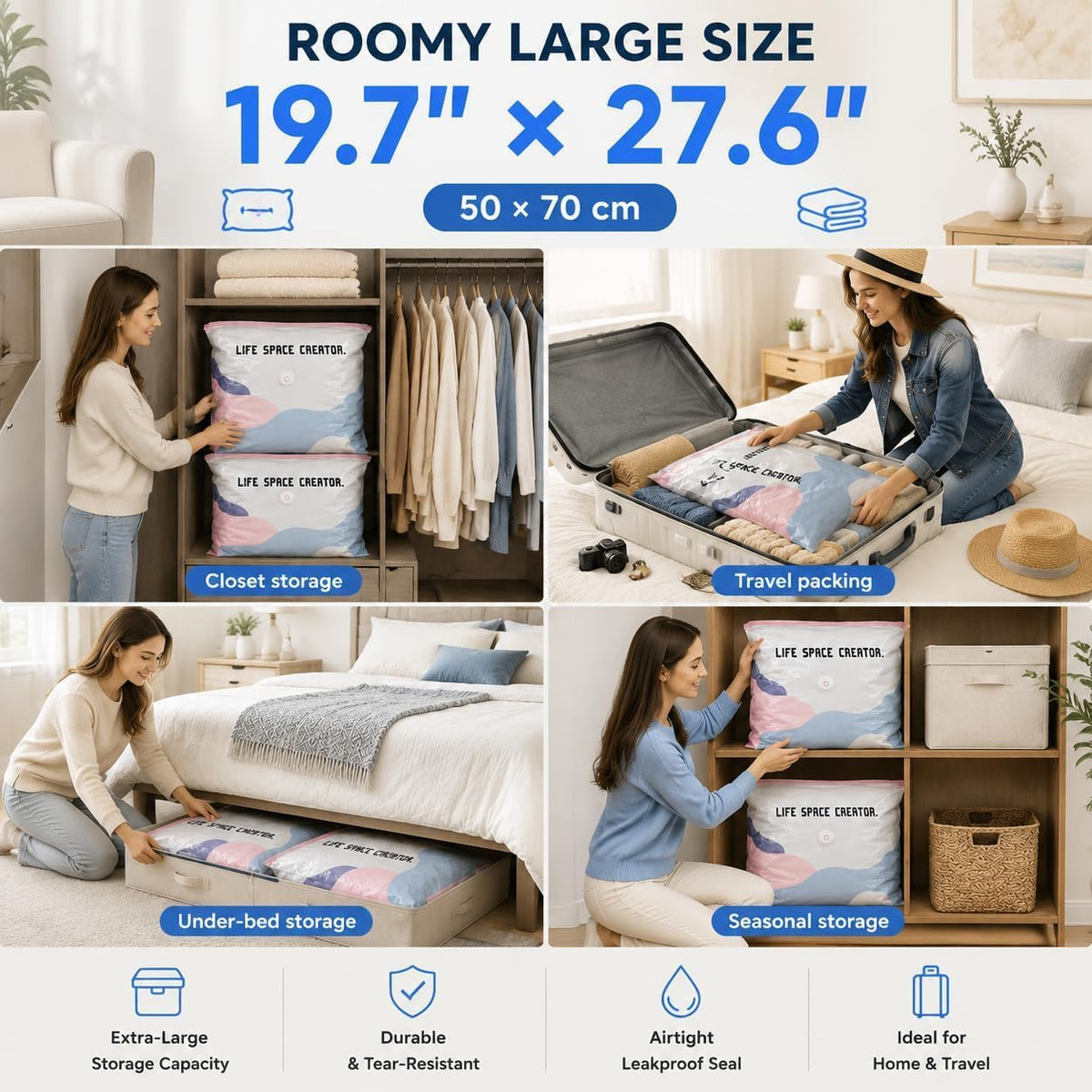 3 PCS No Pump Vacuum Storage Bags, Cube Compression Bag for Clothes