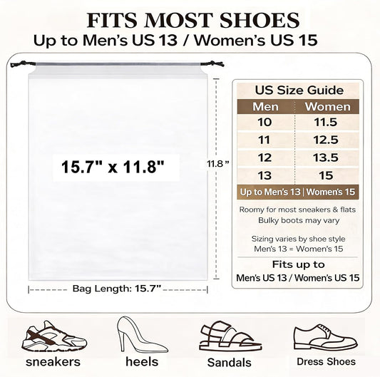 5 Pack Clear Shoe Bags for Travel Essentials Reusable Storage