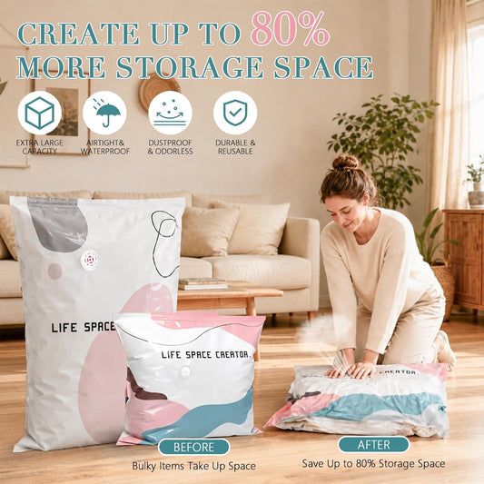 3Pcs No-Pump Vacuum Storage Bags,Large Cube Compression Bags for Storag