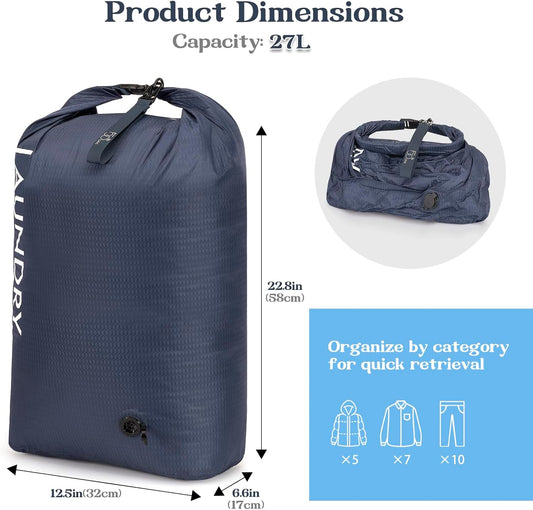 Travel Laundry Bag, Waterproof Compression Storage for Dirty Clothes