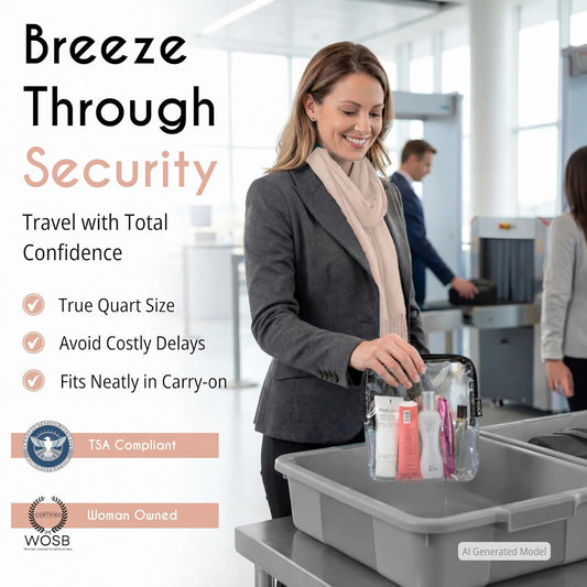 TSA Approved Toiletry Bag - Clear Quart Size for 3-1-1 LIquids - 4 Pack