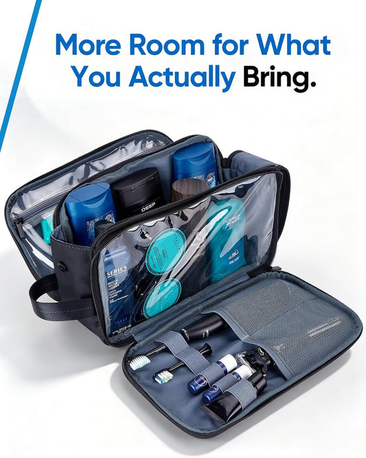 ZEEMO Travel Toiletry Bag for Men, Full Open Dopp Kit with Dual Compartment