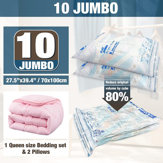 10 Jumbo Vacuum Storage Bags for Bedding, Vacuum Seal Bags for Clothing