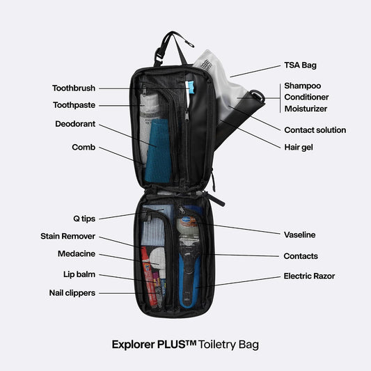 Gravel Hanging Toiletry Bag for Men and Women - Comes in 2 Sizes, Water-Resistant, Durable, Compact, Dopp Kit Travel Toiletry bag (Black, Plus)