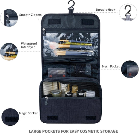 Lcsmaokin Large Capacity Toiletry Bag Travel Bag with Hanging Hook for Men and Women Waterproof Travel Cosmetic Bag Bathroom Storage Bag for Brushes Set,Full-Sized Shampoo,Toiletries,Accessories-Black