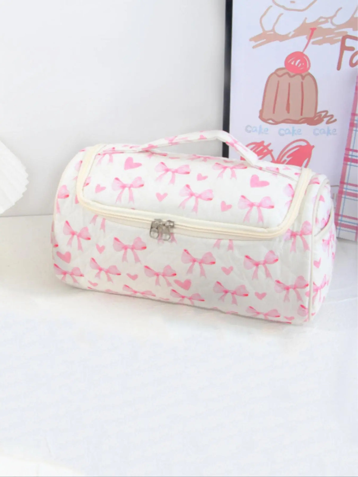Large Capacity Quilted Cosmetic & Hair Dryer Organizer Bag, Portable Travel Essentials Toiletry Storage Case with Multi-Pockets, Makeup Organizer Pouch, Travel Cosmetic Bags, Cosmetics Bag