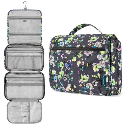 PAVILIA Hanging Toiletry Bag Women Men, Foldable Cosmetic Organizer Travel Bag, Water Resistant Makeup Bag Toiletries, Large Travel Essentials Kit