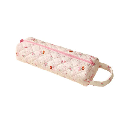 Quilted Multi‑Purpose Storage Bag, Portable Zipper Cosmetic Makeup Pouch with Handle, Large Capacity Travel Toiletry Organizer for Bathroom Office