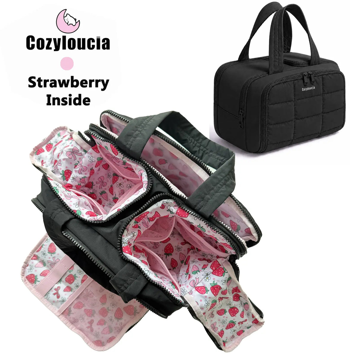 COZYLOUCIA Small Makeup Pouch with Floral Interior - Compact Makeup Storage Organizer, Mini Travel Products, Airplane Travel Accessories, Toiletry Bag, Gifts for Women, BackToSchool