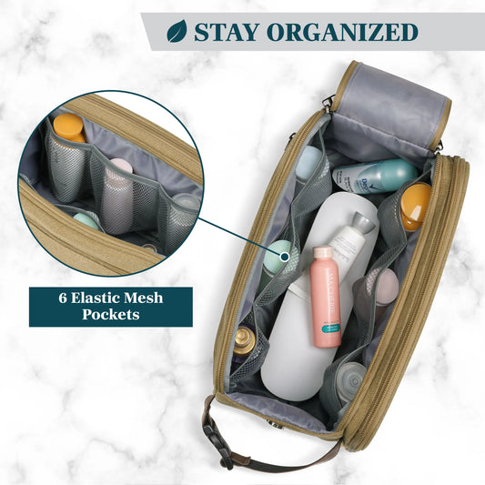 PAVILIA Toiletry Bag for Men Women, Canvas Travel Dopp Kit, Water Resistant Hygiene Bag Toiletries Organizer, Shaving Kit Travel Accessories Bag
