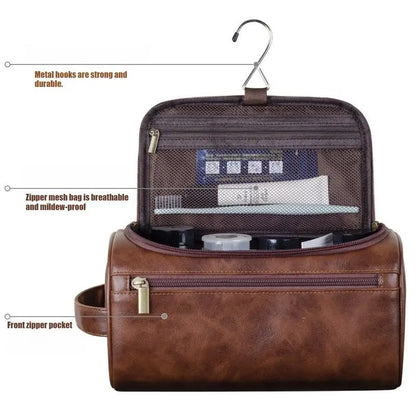 Men's Minimalist Waterproof PU Leather Travel Toiletry Bag - Hanging Compact Zipper-Closure Organizer, Leakproof Pouch, Durable for Travel & Grooming, Bathroom Counter Storage, Birthday Gifts for Boyfriends, Father's Day Gifts, Sohochic