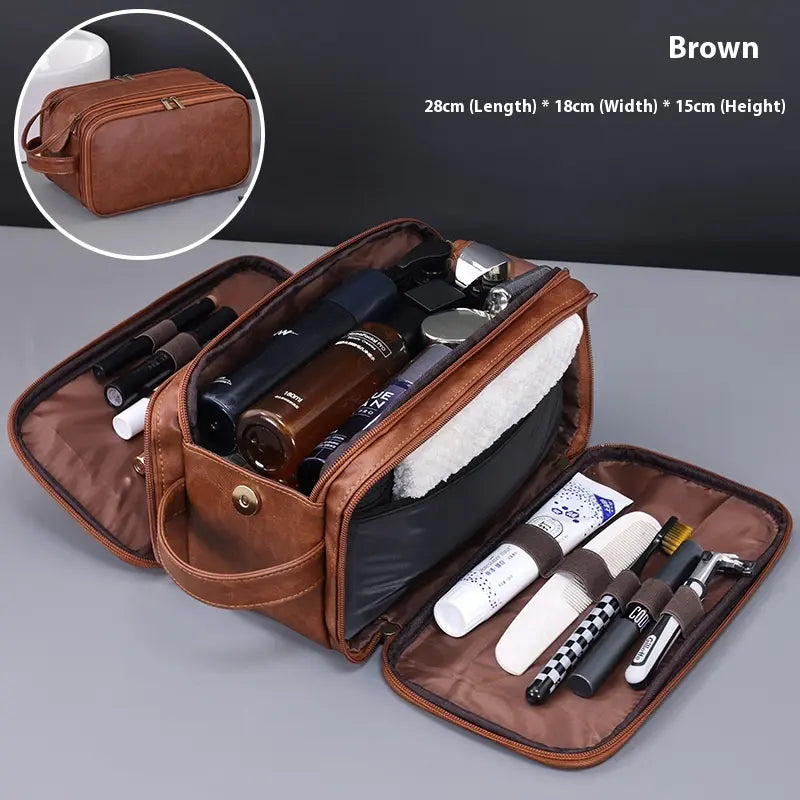 BIGWIG Men's Toiletry Bag Durable PU Leather Water-Resistant Shaving Dopp Kit, Travel Grooming Organizer, Spacious Portable Men's Accessory Gift for Him, Boyfriend, Dad on Valentine's Day & Father's Day