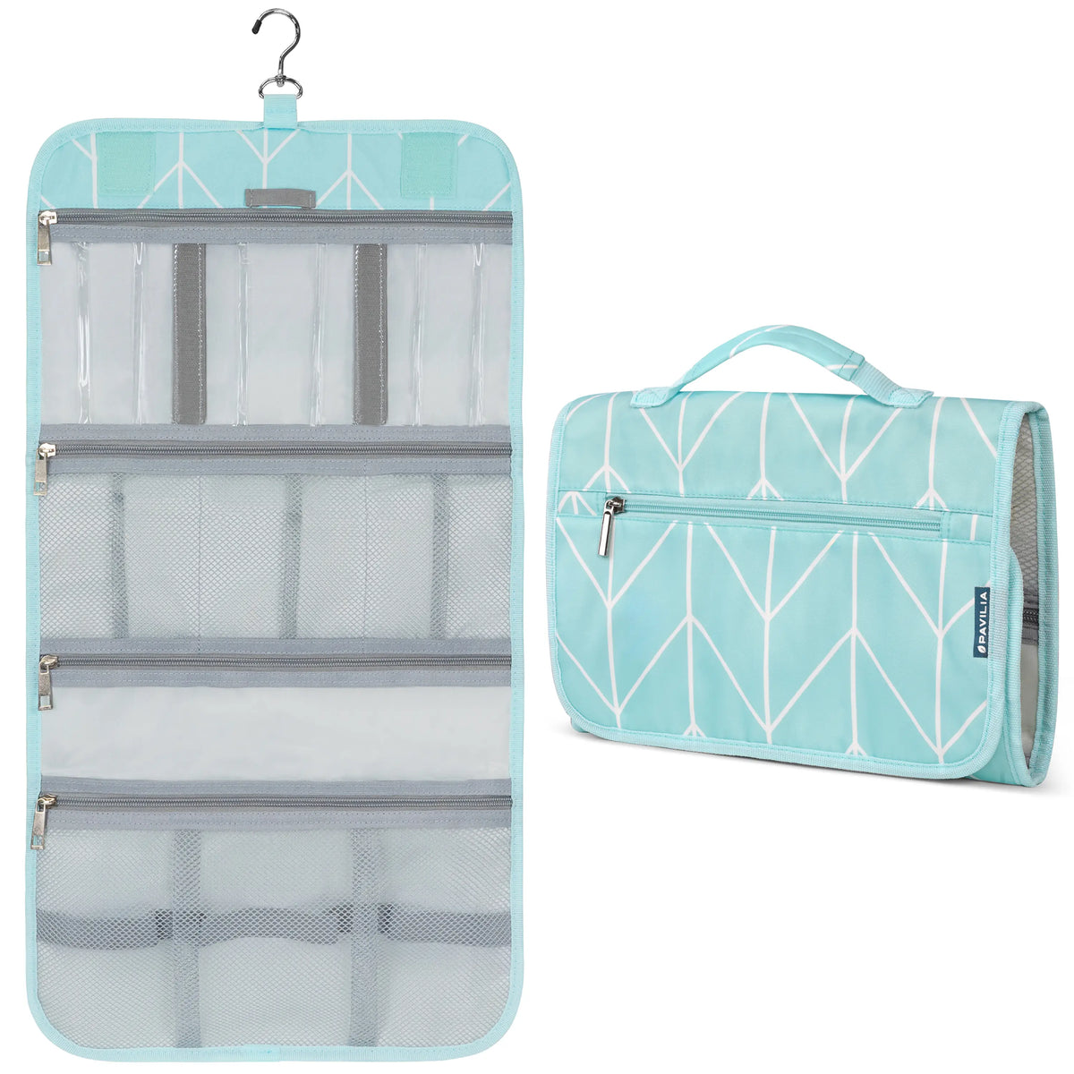PAVILIA Hanging Toiletry Bag Men Women, Travel Kit Foldable Large Toiletries Organizer, Roll up Cosmetics Makeup Bag Accessories, Waterproof Essentials Dopp Case