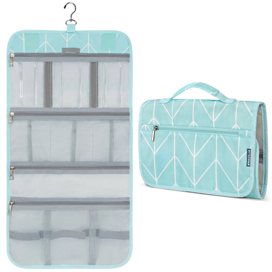 PAVILIA Hanging Toiletry Bag Men Women, Travel Kit Foldable Large Toiletries Organizer, Roll up Cosmetics Makeup Bag Accessories, Waterproof Essentials Dopp Case