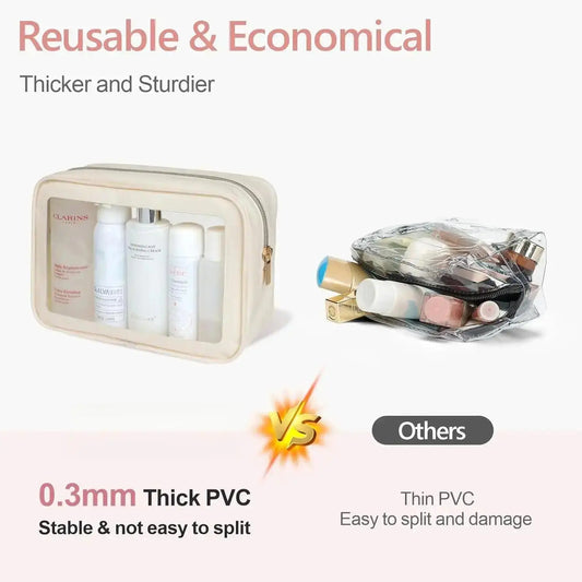 3-Pack Beige Lightweight Multifunctional Cosmetic Toiletry Organizer Bag - Color-Edged Design, Metal Zipper, Deodorizing Packet, Spacious Storage for Car Console Tidy & Daily Organization (Travel Pouches for Toiletries, Makeup Bags)