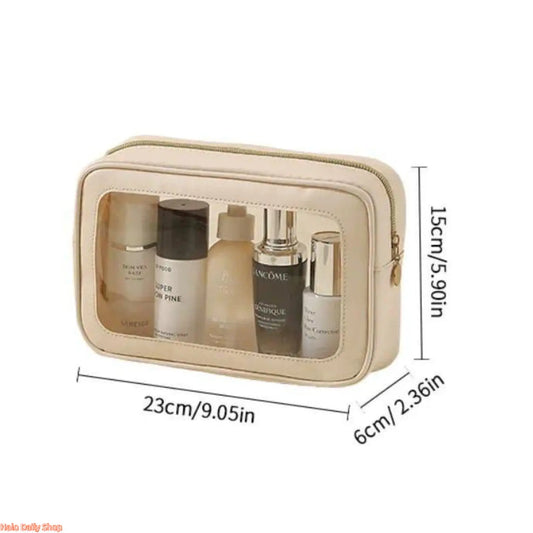 3-Piece Multifunctional Toiletry Bag Set, Transparent Front Color-Edged Pouch, Spacious Storage for Travel Use & Car Console Organization, Beige Fashion Accessory