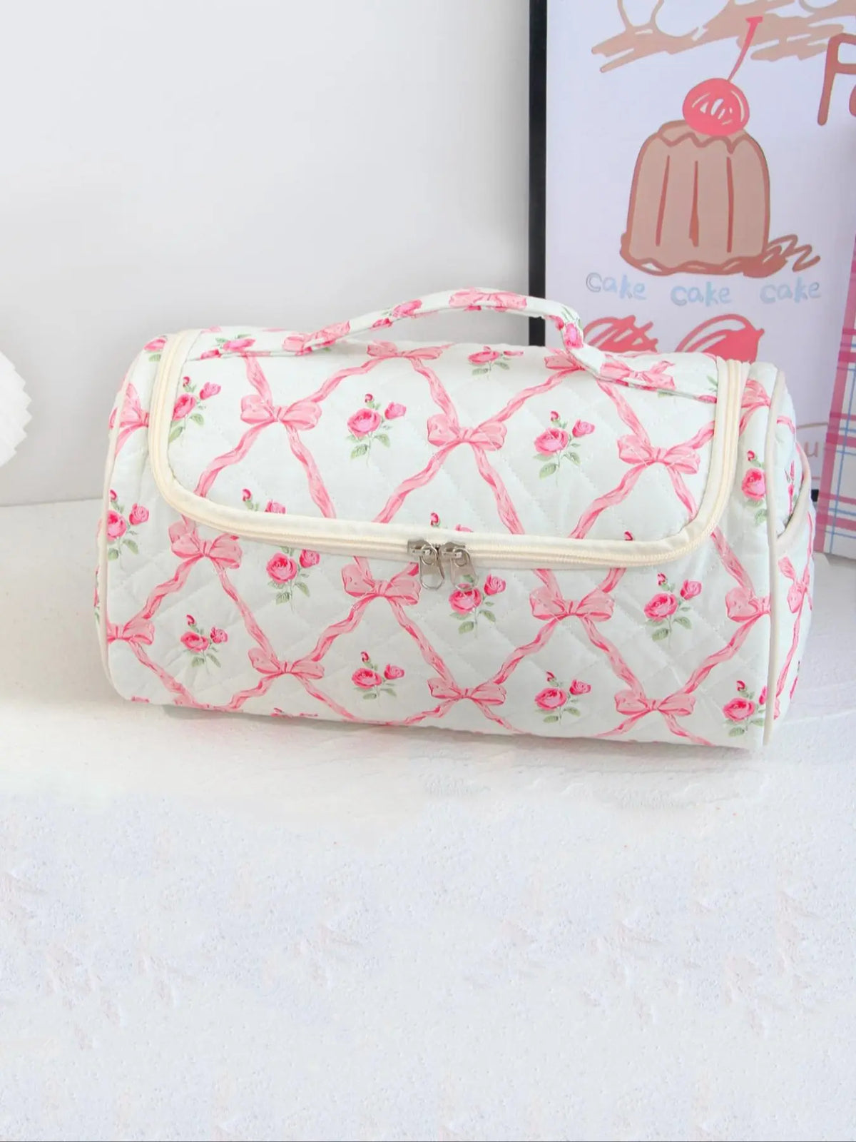 Large Capacity Quilted Cosmetic & Hair Dryer Organizer Bag, Portable Travel Essentials Toiletry Storage Case with Multi-Pockets, Makeup Organizer Pouch, Travel Cosmetic Bags, Cosmetics Bag