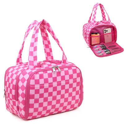 Checked Travel Toiletry Bag, Spacious Checkered Toiletry Bag for Women,Large Toiletry Bags for Traveling,Lightweight Travel Cosmetic Makeup Bag Organizer for Accessories,Toiletries