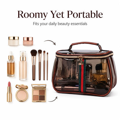 Transparent PVC Cosmetic Bag, Large Capacity Waterproof Travel Makeup Organizer with Handle, Portable Toiletry Storage Pouch for Trip Gym Daily Use