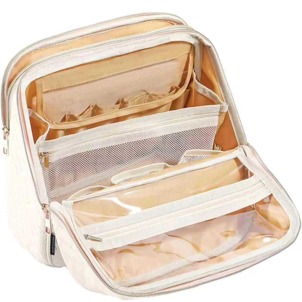 Women's Quilted Toiletry Bag - Chic, Portable, Large-Capacity Waterproof Hanging Bag with Zippered Multifunctional Storage, Fast Grab Access, Neat Organization, Polyester Cruise Must-Haves for Makeup