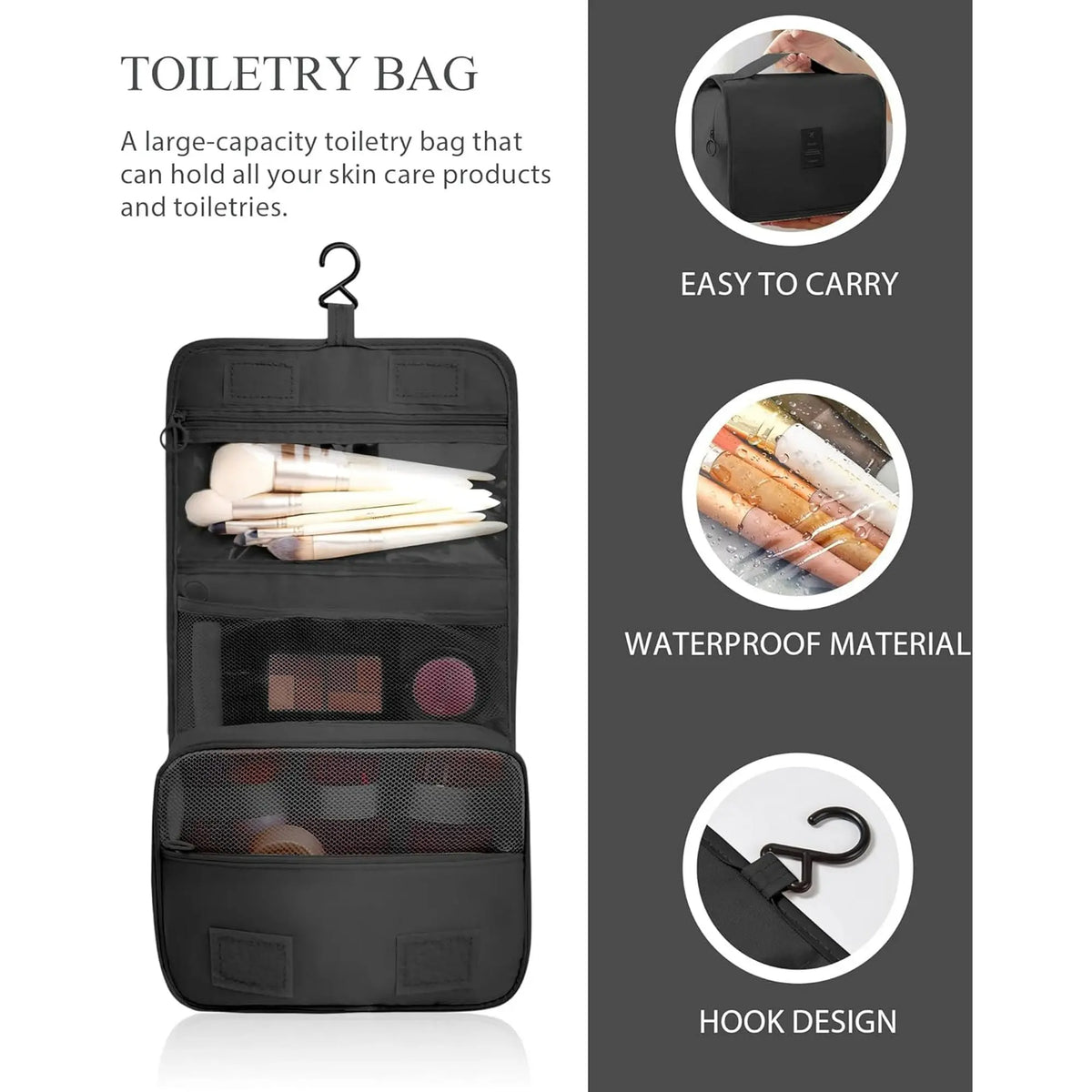 1PC Hanging Toiletry Bag for Women, Travel Cosmetic Organizer with Multiple Compartments, Waterproof Makeup Storage Bag for Trips, Hotels & Daily Use