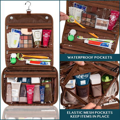 PAVILIA Hanging Toiletry Bag Women Men, Foldable Cosmetic Organizer Travel Bag, Water Resistant Makeup Bag Toiletries, Large Travel Essentials Kit
