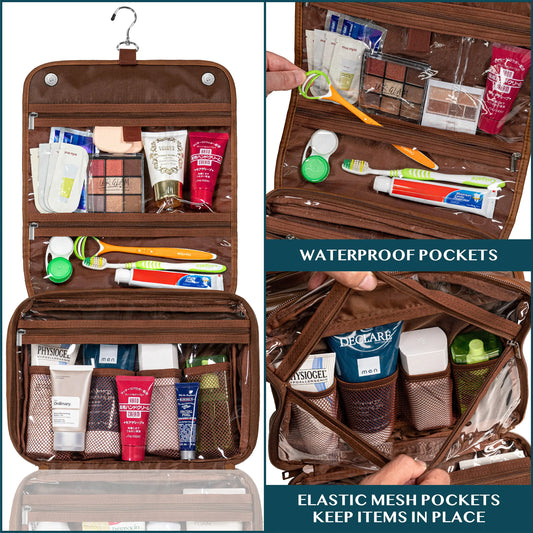 PAVILIA Hanging Toiletry Bag Women Men, Foldable Cosmetic Organizer Travel Bag, Water Resistant Makeup Bag Toiletries, Large Travel Essentials Kit