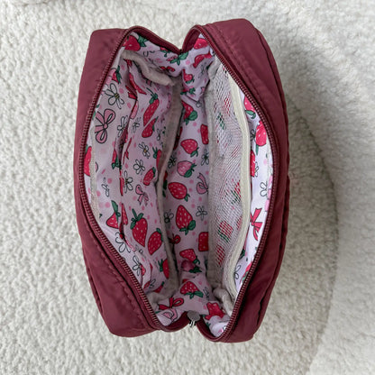 COZYLOUCIA Small Makeup Pouch with Floral Interior - Compact Makeup Storage Organizer, Mini Travel Products, Airplane Travel Accessories, Toiletry Bag, Gifts for Women, BackToSchool