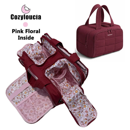 COZYLOUCIA Small Makeup Pouch with Floral Interior - Compact Makeup Storage Organizer, Mini Travel Products, Airplane Travel Accessories, Toiletry Bag, Gifts for Women, BackToSchool