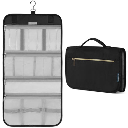 PAVILIA Hanging Toiletry Bag Men Women, Travel Kit Foldable Large Toiletries Organizer, Roll up Cosmetics Makeup Bag Accessories, Waterproof Essentials Dopp Case