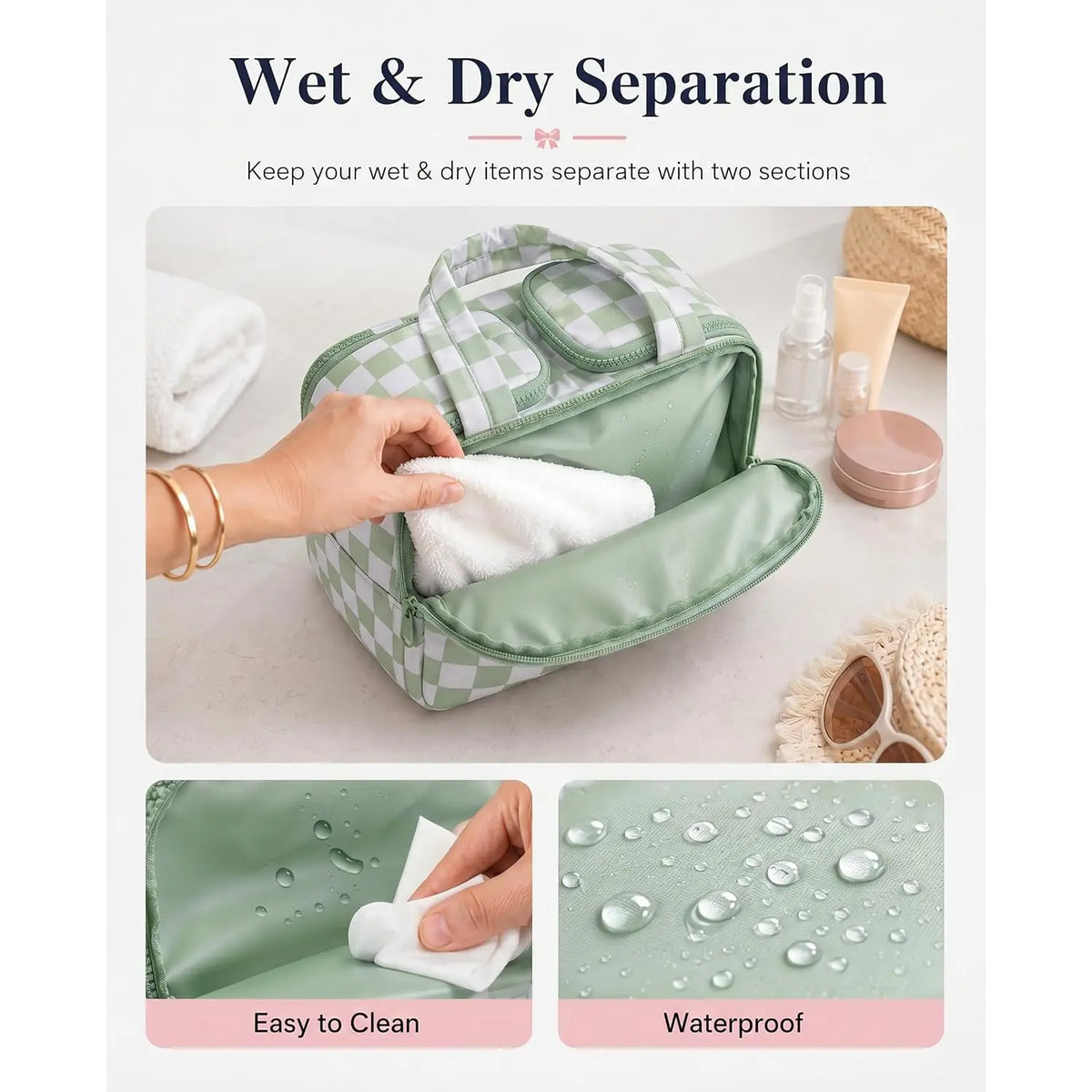 Checked Travel Toiletry Bag, Spacious Checkered Toiletry Bag for Women,Large Toiletry Bags for Traveling,Lightweight Travel Cosmetic Makeup Bag Organizer for Accessories,Toiletries