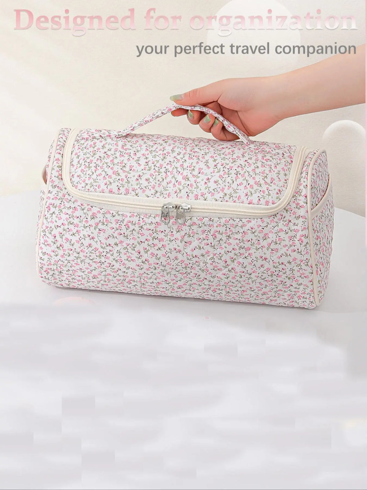Large Capacity Quilted Cosmetic & Hair Dryer Organizer Bag, Portable Travel Essentials Toiletry Storage Case with Multi-Pockets, Makeup Organizer Pouch, Travel Cosmetic Bags, Cosmetics Bag