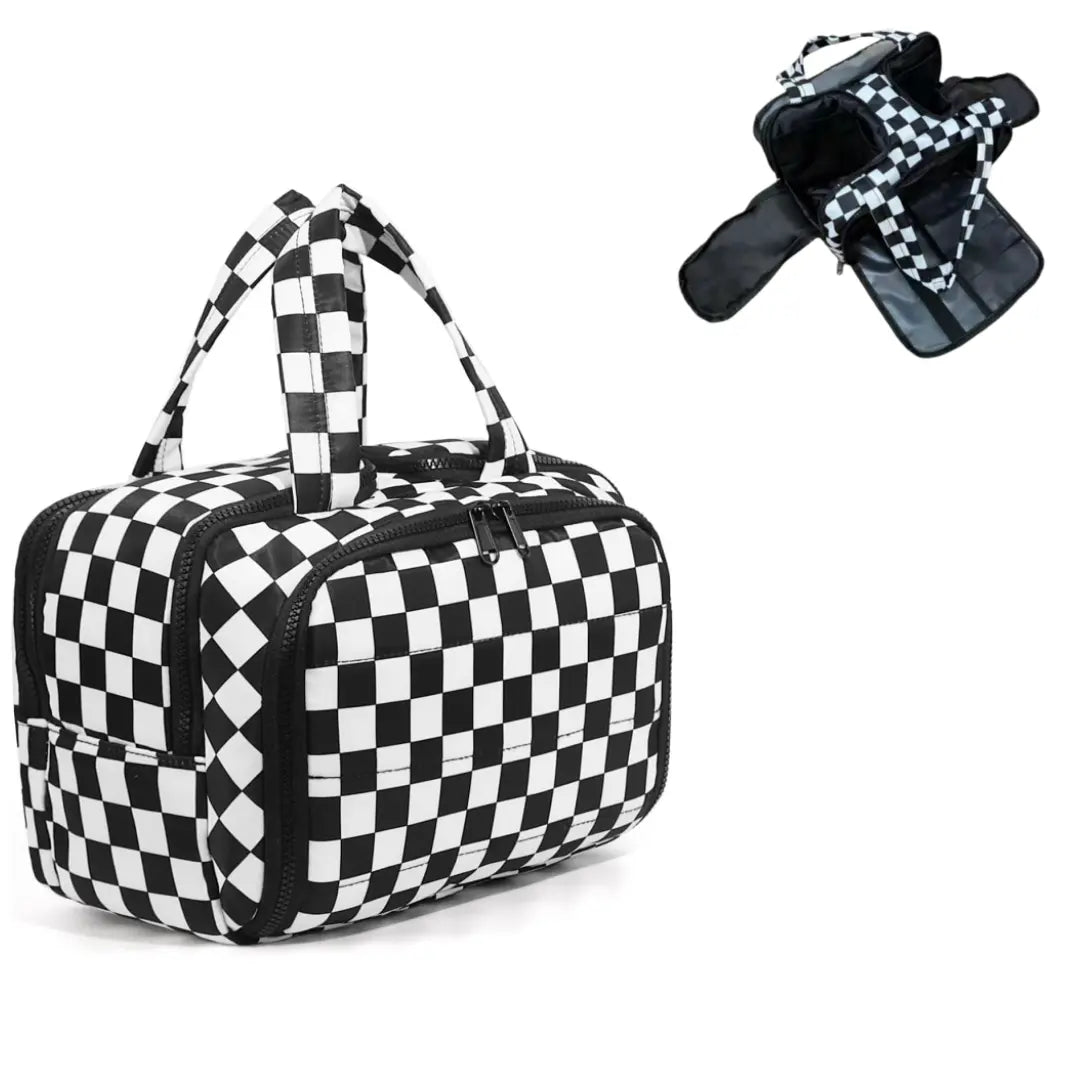 Checked Travel Toiletry Bag, Spacious Checkered Toiletry Bag for Women,Large Toiletry Bags for Traveling,Lightweight Travel Cosmetic Makeup Bag Organizer for Accessories,Toiletries
