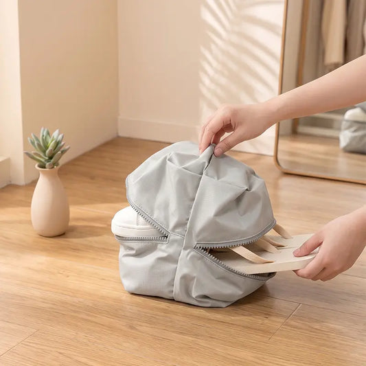 Travel Shoe Bags for Packing, Waterproof Portable Shoe Storage Pouch, Sneaker Organizer with Hanging Strap, Large 2-in-1 Dual-Layer Zipper Dustproof Shoe Carrier for Suitcases & Luggage, Gym & Closet Organization (Grey/Beige)