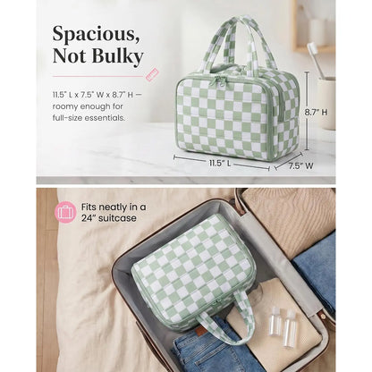 Checked Travel Toiletry Bag, Spacious Checkered Toiletry Bag for Women,Large Toiletry Bags for Traveling,Lightweight Travel Cosmetic Makeup Bag Organizer for Accessories,Toiletries
