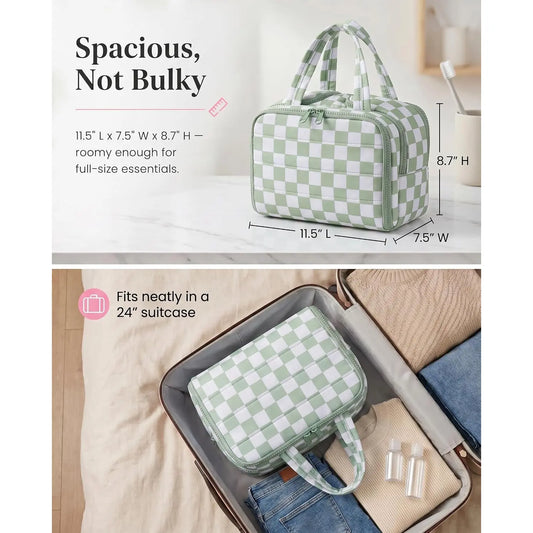 Checked Travel Toiletry Bag, Spacious Checkered Toiletry Bag for Women,Large Toiletry Bags for Traveling,Lightweight Travel Cosmetic Makeup Bag Organizer for Accessories,Toiletries