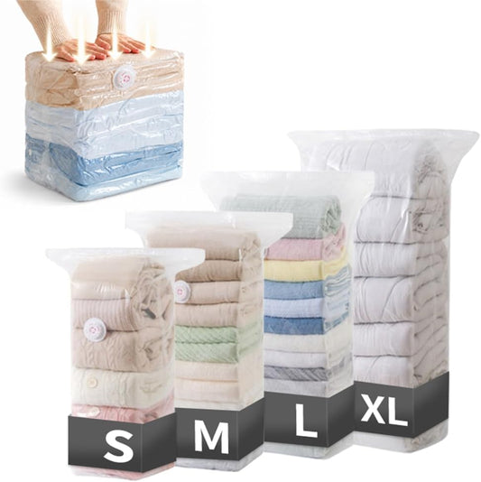 4 Pack No-Pump Vacuum Storage Bags,New 3D Compression Bags,Clear Space Saver Bags for Clothes,Comforters and Blankets