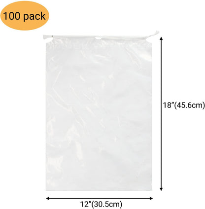 100 Pack 12x18 inch Plastic Drawstring Bags Transparent Shoe Bags