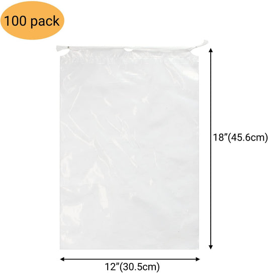 100 Pack 12x18 inch Plastic Drawstring Bags Transparent Shoe Bags