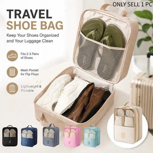 Travel Shoe Bag, High-Capacity Durable And Breathable Storage, Fits 3 Pairs of Shoes, Sturdy Hanging Organizer with Multiple Compartments, Comfortable Black Handle, Designed to Save Suitcase Space, for Socks And Other Items, 1pc
