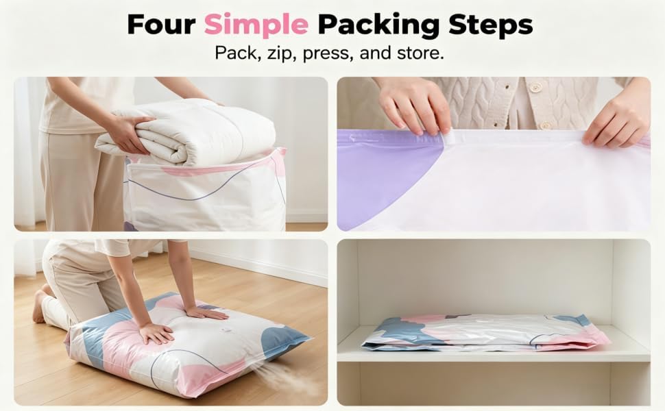 No-Pump Vacuum Storage Bags, 2026 New Cube Compression Space Saver Bags, Upgrade Large Storage Compression Bags No-Pump 3D Vacuum Storage Bags for Clothes, Comforters, Blankets