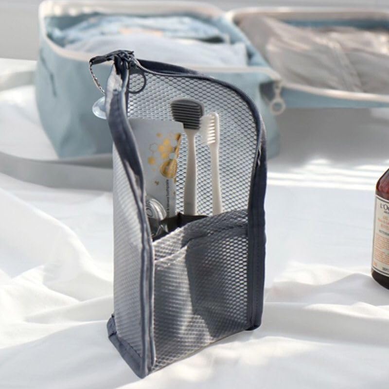 2Pcs Standing Travel Toiletry Bag, Portable Mesh Cosmetic Organizer